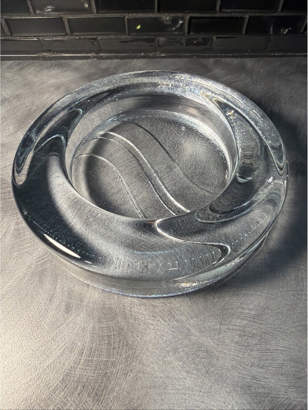 Holmegaard Denmark Glass Pillar Candle Holder Wine Bottle Coaster  Dish Wave